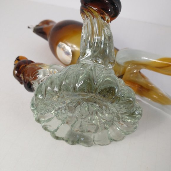 Murano Large Glass Art Brown/Tan Bird with Brown/White Tails - Picture 3 of 16